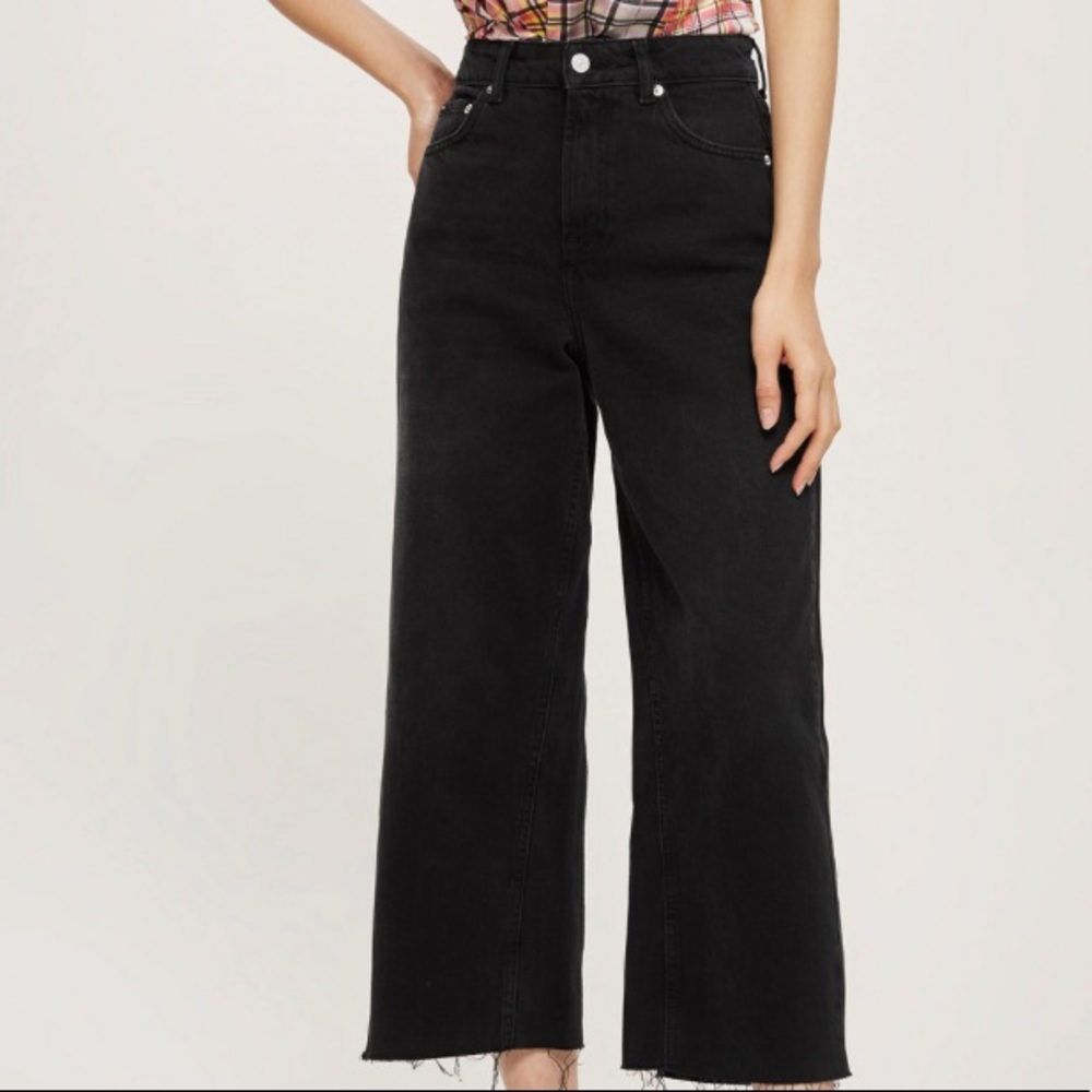 TOPSHOP Washed Cropped Wide Leg Jeans